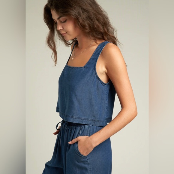 Denim cropped Top & Pants Set En Creme- Crop NWT - Picture 10 of 10